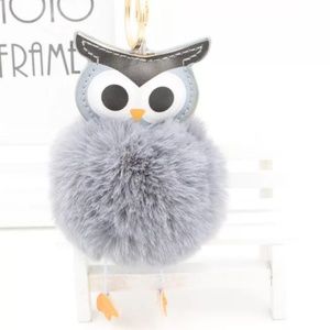 Fluffy owl pom pom handbag keychain